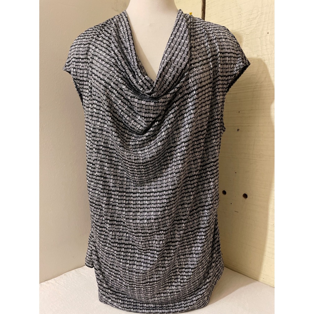 Worthington Woman Size 3X Black‎ & White Cowl Neck Top Sleeveless Blouse Casual